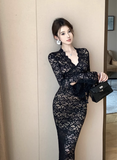 Temperament celebrity wind openwork lace hip dress