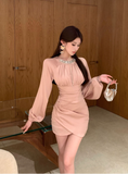 Temperament heavy industry beaded irregular high waist slim dress