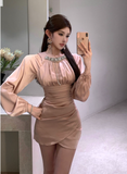 Temperament heavy industry beaded irregular high waist slim dress