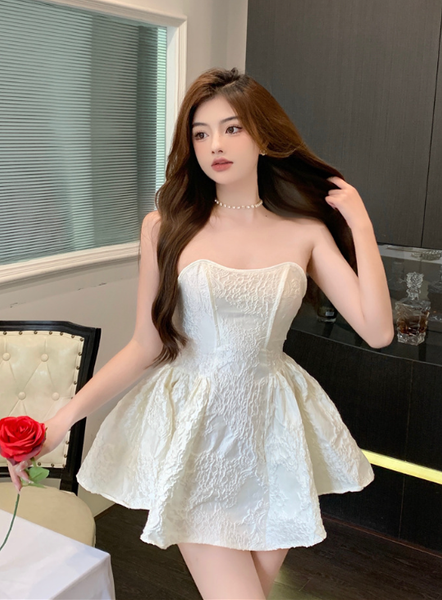 French tube top dress temperament fried street fluffy skirt