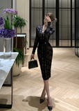 Retro flocking stitching lace strap slim dress
