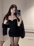 Pure desire hot girl pleated neck slim dress