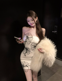 Temperament spice girl three-dimensional flower slim tube top dress