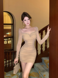 Pure square neck gauze long sleeve nail drill slim dress