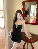 Celebrity temperament hanging neck diamond pleated hip dress