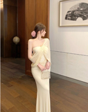 French tube top pleated mesh tight fishtail dress