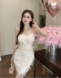Three-dimensional flower sling slim dress