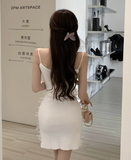 Three-dimensional flower sling slim dress