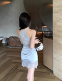 Temperament sexy lace stitching sleeveless slim dress