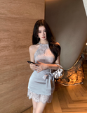 Temperament sexy lace stitching sleeveless slim dress