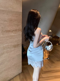 Temperament sexy lace stitching sleeveless slim dress