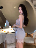 Temperament sexy lace stitching sleeveless slim dress