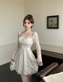 French retro lace crocheted slim dress