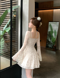 French retro lace crocheted slim dress