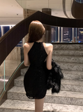 Sanded openwork lace sleeveless slim dress
