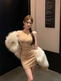 Sanded openwork lace sleeveless slim dress