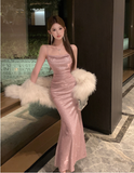 French socialite slim fishtail dress with shimmering backless