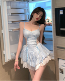 Elegant lace stitching ruffled slim dress