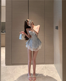 Elegant lace stitching ruffled slim dress