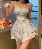 Elegant lace stitching ruffled slim dress