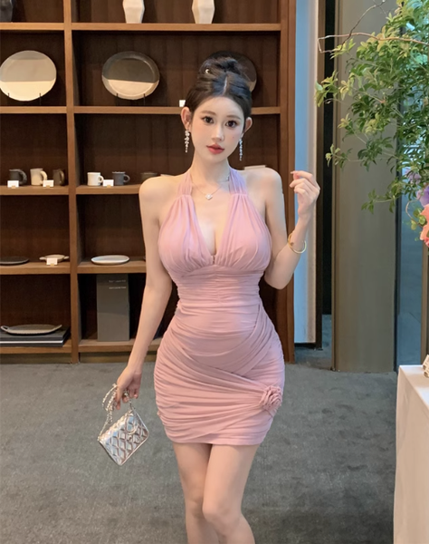 Sexy spice girl flower neck strapless tight dress