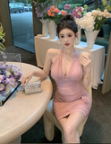 Sexy spice girl flower neck strapless tight dress