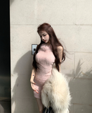 Gentle temperament ostrich hair sleeveless dress with neck hanging