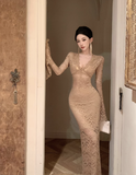 Temperament celebrity wind openwork lace bag hip dress tide