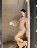 Temperament celebrity wind openwork lace bag hip dress tide