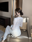 Temperament celebrity wind openwork lace bag hip dress tide