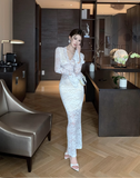 Temperament celebrity wind openwork lace bag hip dress tide
