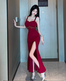 Temperament split slim fishtail dress