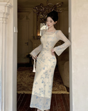 Ethereal Floral Sheer Sleeve Maxi Dress