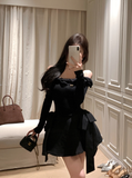 Stylish Off - the - Shoulder Black Mini Dress with Bow Detail