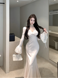 Elegant Long - Sleeve Ivory Mermaid Dress with Lace Cuffs