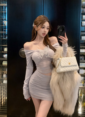 Stylish Off - Shoulder Lilac Cut - out Mini Dress