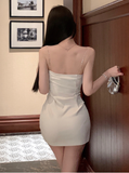 Stylish Strapless Cream Bustier - style Bodycon Mini Dress