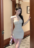 Stylish Strapless Cream Bustier - style Bodycon Mini Dress