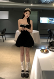 Elegant Strapless Black Velvet Embellished Mini Dress