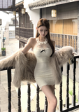 Stylish Cut - out Bodice Ivory Lace Dress with Bow Detail