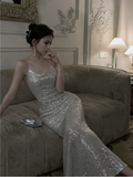 Stylish Shimmery Sleeveless Maxi Dress with Spaghetti Straps