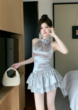 Elegant Rose - Embellished Sleeveless Silver Mini Dress