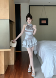 Elegant Rose - Embellished Sleeveless Silver Mini Dress