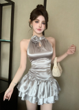 Elegant Rose - Embellished Sleeveless Silver Mini Dress