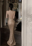 Glamorous Halter Neck Gold Sequin Mermaid Evening Dress