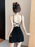 Stylish Crisscross Halter Black Cut - out Mini Dress