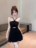 Stylish Crisscross Halter Black Cut - out Mini Dress