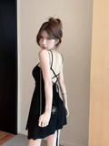 Stylish Crisscross Halter Black Cut - out Mini Dress