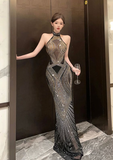 Elegant Halter Style Sequin Dress with Geometric Patterns