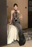 Elegant Halter Style Sequin Dress with Geometric Patterns